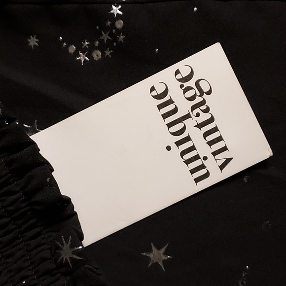 Unique Vintage NWT Black & Silver Star Moon Foil Print Bow Long Sleeve Top 4X - Picture 8 of 8